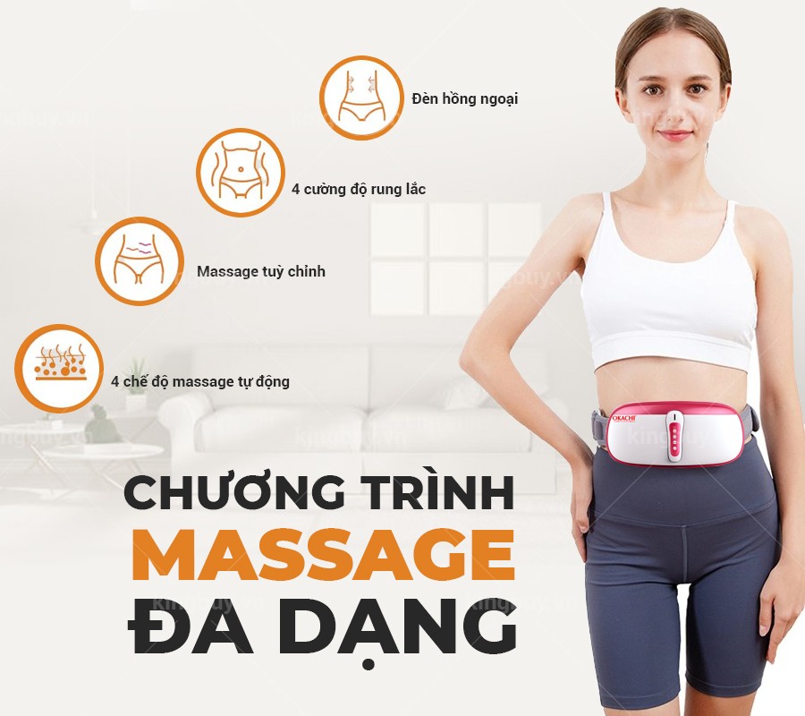 Máy massage bụng rung lắc hồng ngoại Okachi JP-95DC Plus pin sạc